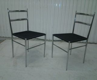 Vintage Modern Gio Ponti Style Chrome Side Chairs Set Of 2 photo