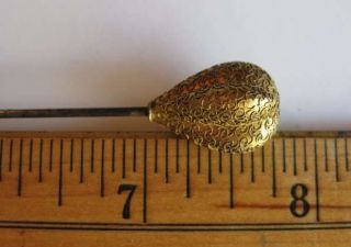 Antique Victorian Gold Hat Pin Cannetille Wirework Balloon Shape + Smaller Pin photo