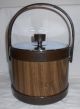 Retro Woodgrain Look & Chrome Ice Bucket With Lid & Handle By Atapco Mid-Century Modernism photo 2
