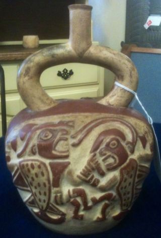 Inca Treasures Pre Columbian Moche Pottery Warrior Stirrup Vessel Artifact Coa photo