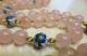Vintage Chinese Cloisonne Hand Knotted Carved Rose Quartz 32 