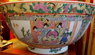 Rare Large 19th Century Chinese Rose Medallion Porcelain Bowl photo