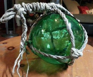 5 Inch Green Curio Glass Float Ball / Bouy Fishing Net Float photo