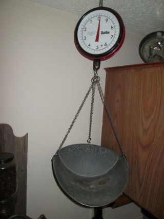 Vintage Chatillon Double Face Hanging Scale Capacity 20 Lbs.  X 1 Oz.  W/ Scoop. photo