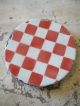 Vintage French Round Enameled Trivet White With Red Checks Rare Pattern Trivets photo 1