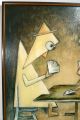 Vtg Mid Century Ernest Beagley Cubist Oil Painting On Board The Card Players Mid-Century Modernism photo 2