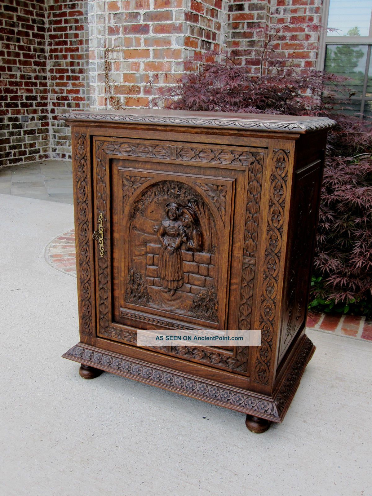 Antique French Carved Oak Breton Brittany Cabinet Jam Cupboard Wine Bar Chest 1800-1899 photo