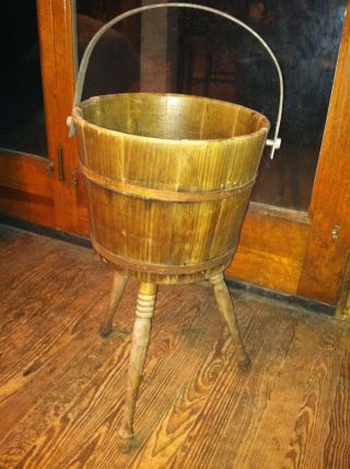 Antique Primitive Wooden Barrel Bucket Garden Planter photo