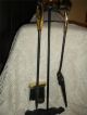 4 Vintage Wrought Iron Brass Handled Rustic Hearthside Fireplace Tool Set Stand Hearth Ware photo 5