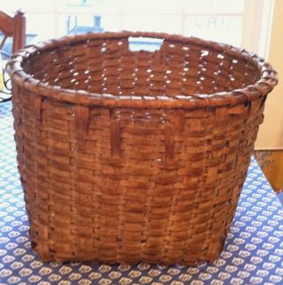 Antique Primitive Splint Gathering Basket Side Openings For Handles photo