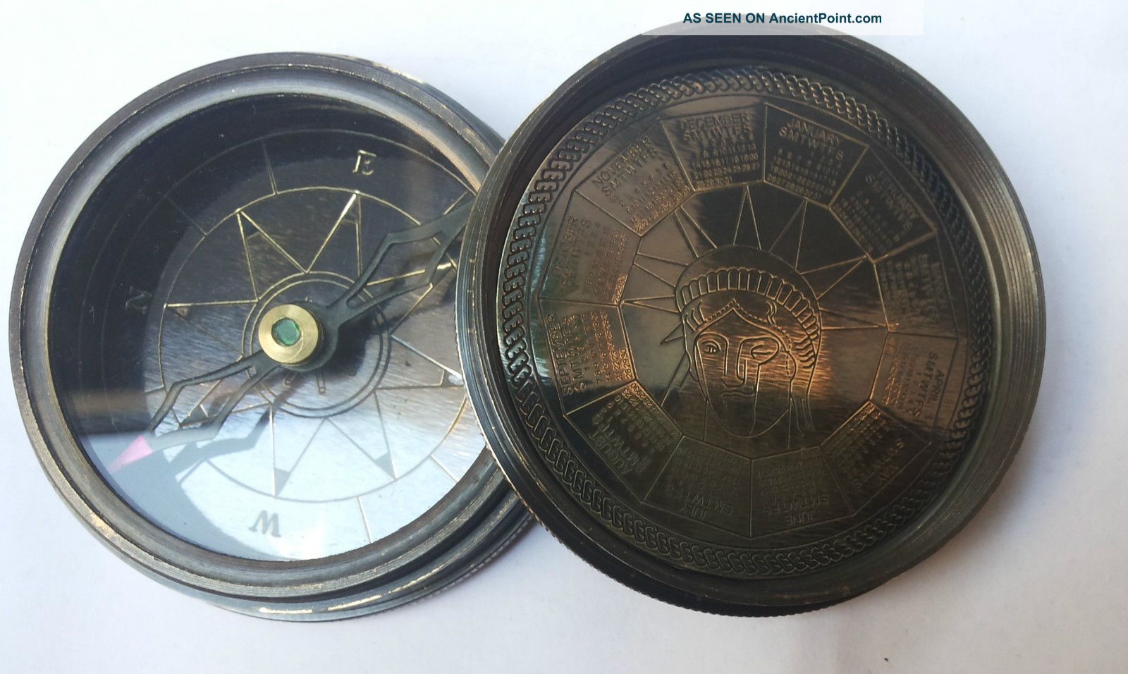 1+1 Free Solid Brass Compass Bird Poem Pocket Replica Design Collectible Gift Compasses photo