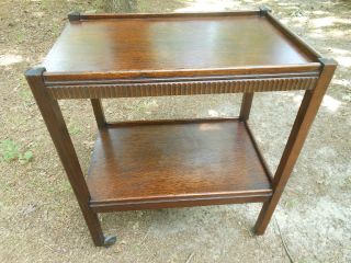 & Neat Vintage Oak Mission Style Two Teir Tea Cart Tea Trolley From England photo
