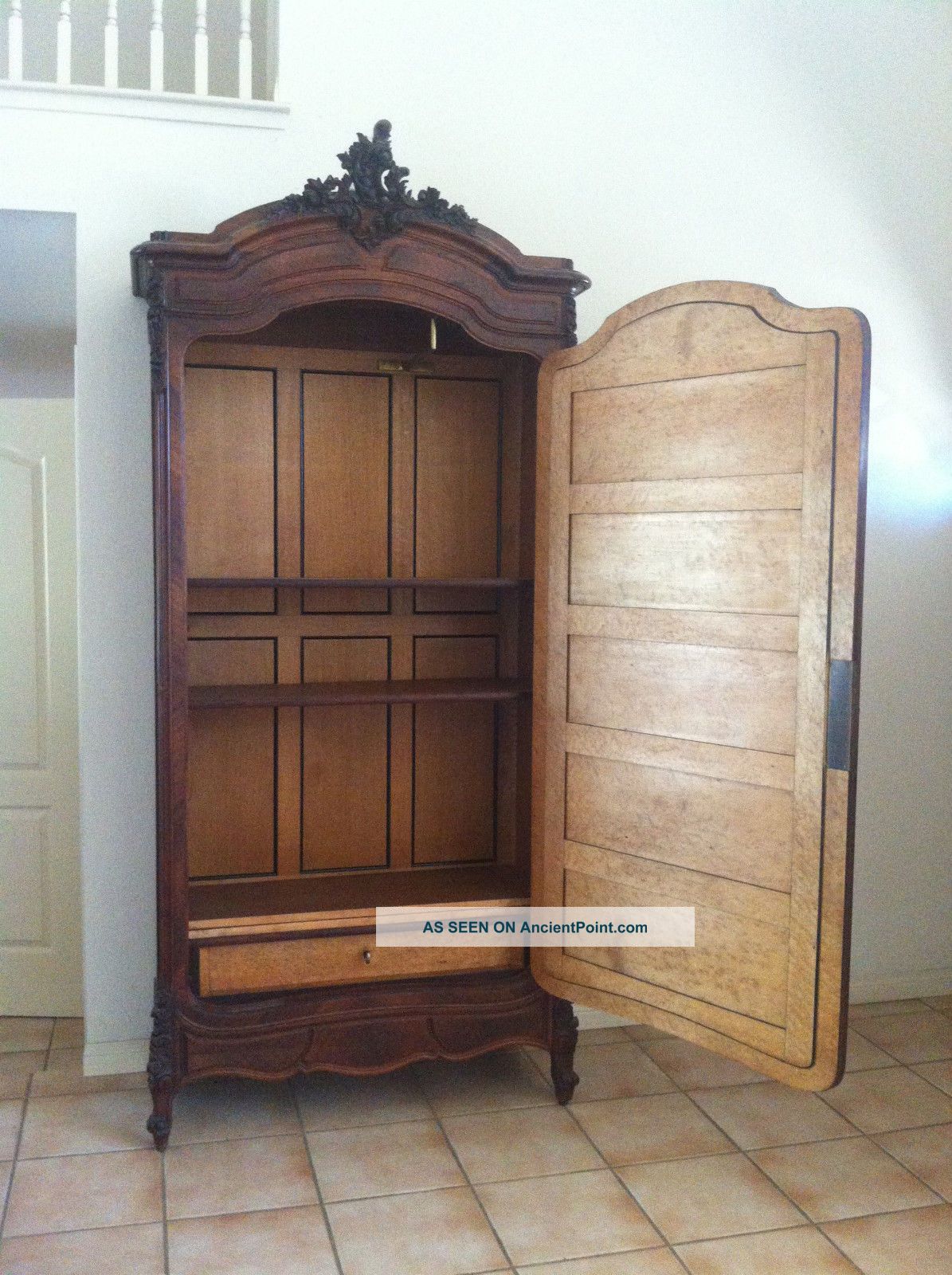 Louis Xv Carved Antique Armoire Cabinet Cupboard Euc French Mirror Local Pu Only 1800-1899 photo