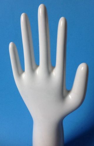 Vtg German Porcelain Hand Glove Mold Jewelry Display Left Right Factory Glazed photo