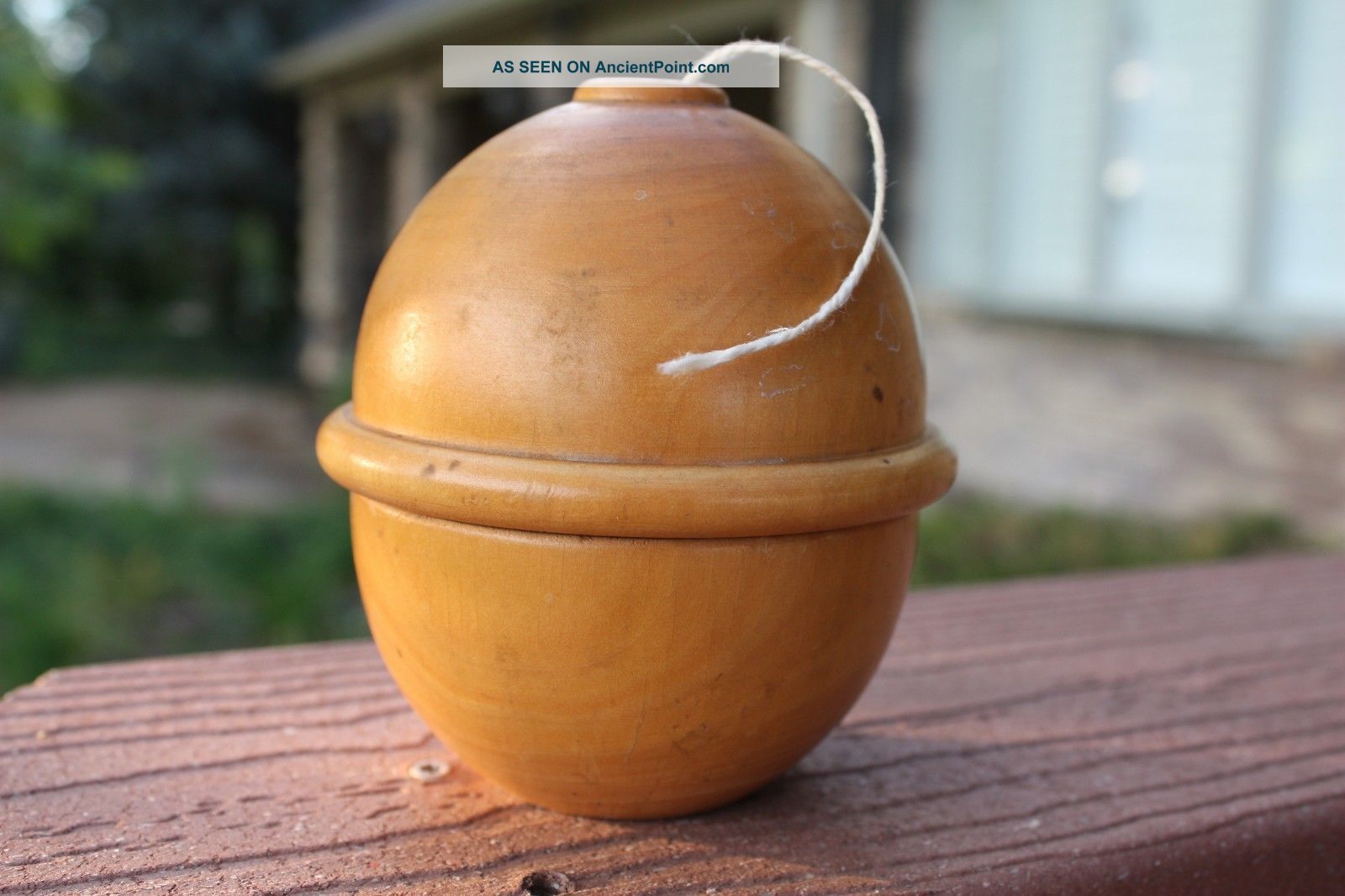 Antique Vintage Hand Turned Treenware Wood Wooden String Holder Simply Natural Boxes photo