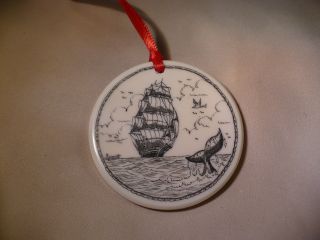 Scrimshaw Resin Christmas Ornament Ship - Whale Tail photo