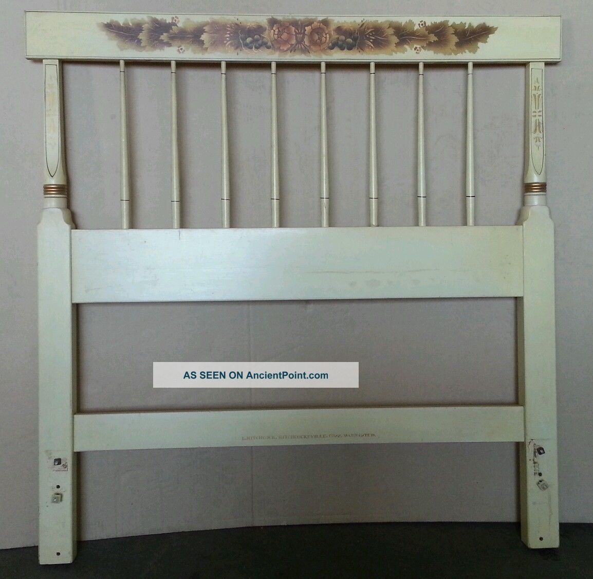Vtg Hitchcock Harvest Paint Decorated Solid Twin Size Headboard Bed,  Rare Paint Post-1950 photo