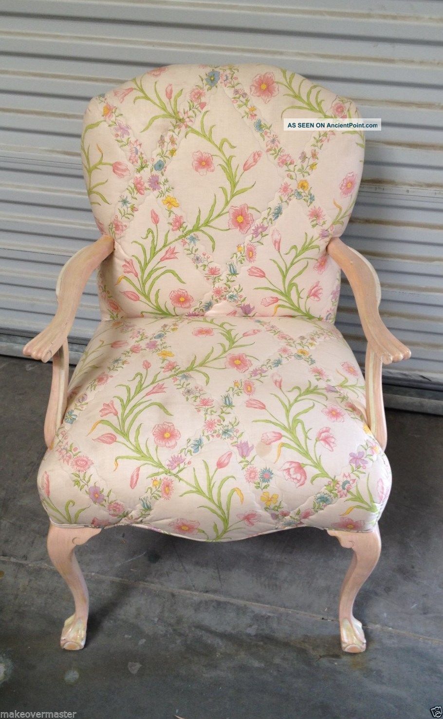 Vtg Pink Painted Bergere Chair Upholstered W/ Pink Floral Cotton - Cottage Chic 1900-1950 photo