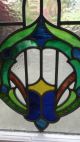 Pair Set Of 2 Antique English Leaded Stained Glass Window 7 Color 27 X 23 Large 1900-1940 photo 3