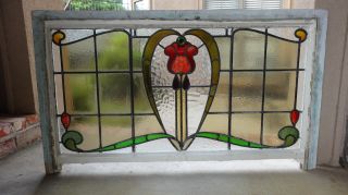 Large Antique English Leaded Stained Glass Window 5 Color 51 X 29 Architectural photo