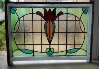 Large Antique English Leaded Stained Glass Window 6 Color 46 X 33 Architectural photo