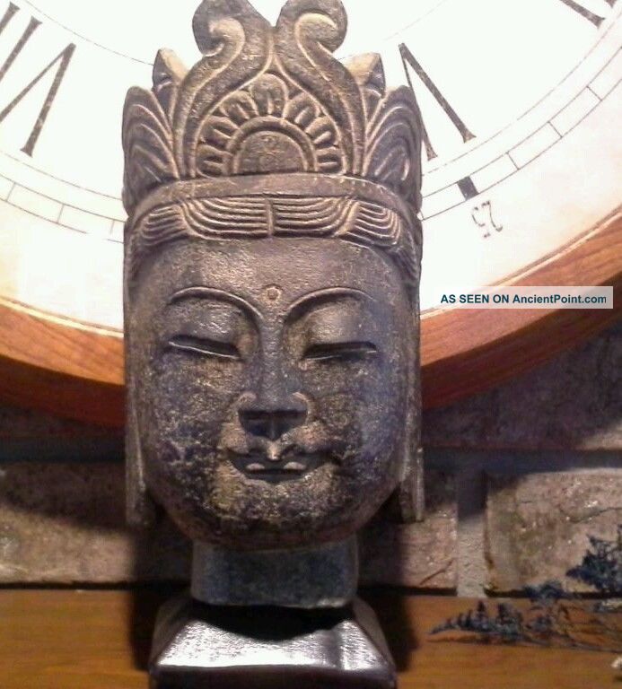 Southeast Asia Stone Bust Statue From Asian Temple 200 Ad.  W/ Base.  Awesome Piece Statues photo