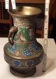 Antique Japanese Cloisonne Bronze / Brass Urn Vase Double Handle Japan Vases photo 4