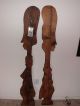2 Vtg Witco Label Carved Native Figures Wall Wood Carving Sculpture Tiki Bar Mid-Century Modernism photo 2