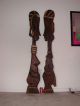 2 Vtg Witco Label Carved Native Figures Wall Wood Carving Sculpture Tiki Bar Mid-Century Modernism photo 5