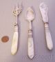 Antique Victorian Mother Of Pearl & Continental Silver 3pc Set Knife Fork Spoon Flatware & Silverware photo 1