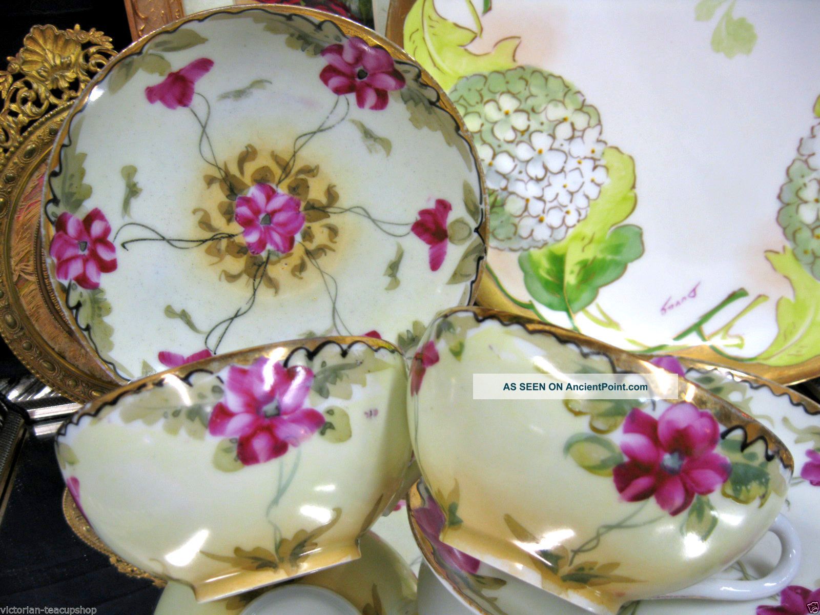 2 Kanetako Japan Tea Cup And Saucer Duo Decorated Design Flowery Cups & Saucers photo