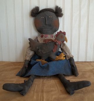 Primitive Grungy Black Girl Doll & Her Chicken photo