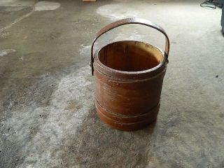 1800s Antique Firkin Sugar Bucket Primitive Country Decor Wood Folk Art photo