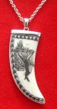 Nautical Scrimshaw Tusk Shape Carved Bone,  925 Sterling Silver,  Pendant/necklace Scrimshaws photo 1