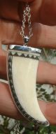 Scrimshaw Ethnic Art,  Tusk Shape Bovine Bone,  Sterling Silver,  Pendant/necklace Scrimshaws photo 2