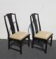 Century Furniture Co.  Pair Two Oriental Asian Black Side Chairs Tan Cushions Post-1950 photo 2