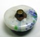 Antique Glass Button Green & Blue Splatter Over White Dome 7/16 
