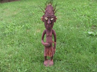 Old Papua New Guinea Wooden Ancestral Statue - Male - 21 