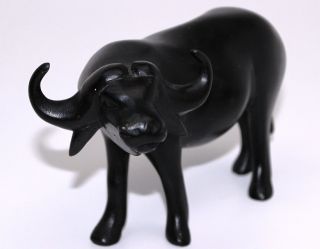 Solid Wood African Water Buffalo Hand Carved Sculpture. photo