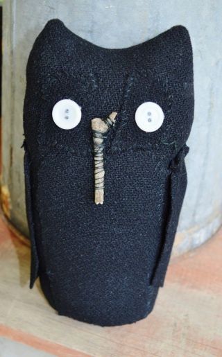 Prim Standing Owl Doll Black Wool Handmade Sitter For Primitve Fall Decor photo