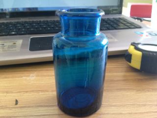 Antique Blue Glass Bottle Pretty Dark Aqua Color Apothecary Medicine Decorative photo