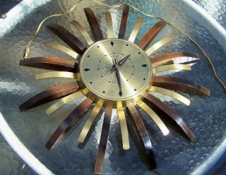 Rare Mid Century Modern United Wall Clock Starburst Sunburst Runs photo