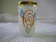 Antique 1800s 1900s Vintage Enameled Glass Tumbler Frosted Gold Trim Blue Pink Victorian photo 1