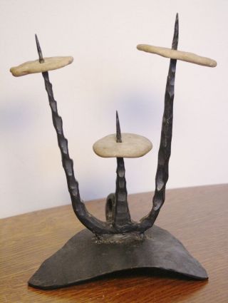 David Palombo Iron Candlestick Holder.  Modern Judaica Brutalist Sculpture photo