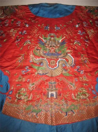 Antique 19/ 20th Qing Chinese Woman ' S Embroidered Dragon Wedding Robe Embroidery photo