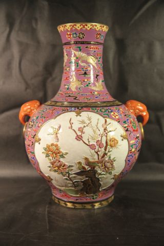 An Astonishing Large Pink Chinese Famille Rose Porcelain Vase Embossed Carving photo