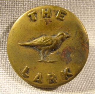 Early Brass The Lark Work Clothes Bird Antique Brass Picture Button photo