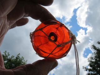 (1211) 2.  22 Inch Diameter Orange Japanese Curio Glass Float Ball Net Buoy photo
