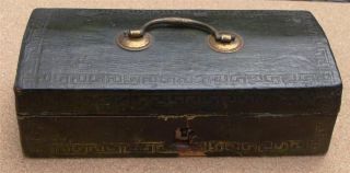 Antique American Primitive Leather Dome - Top Wooden Box,  ,  19th Century photo