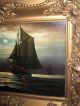 19th Century Oil On Canvas Moonlit Sail By Listed Artist Andrew Millrose Other photo 3